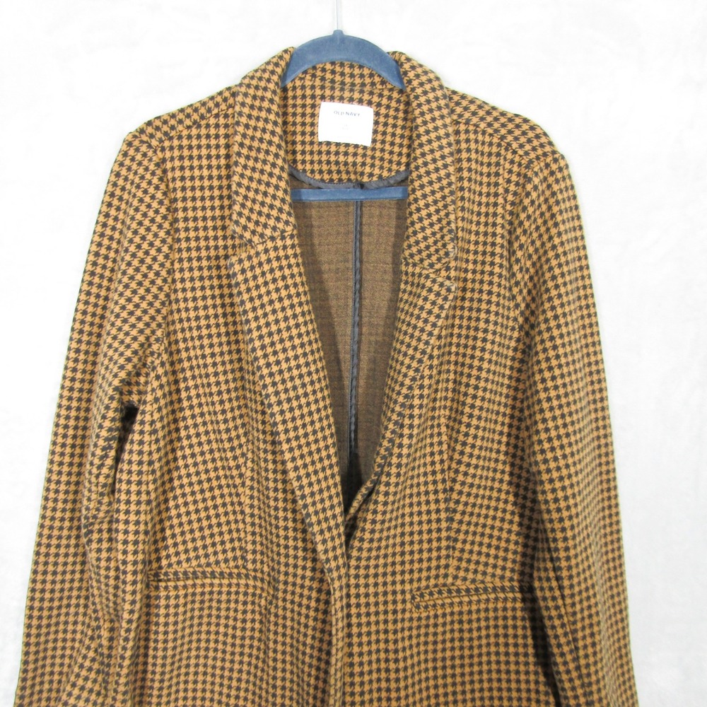 Old Navy Womens 2X Plus Houndstooth Blazer Jacket Brown Black Open Front Knit - Picture 3 of 10